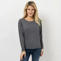 CASHMASOFT Pullover Rundhalsausschnitt Rippbundabschlüsse Strassstein-Design