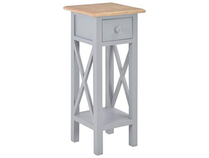 Beistelltisch Grau 27 x 27 x 65,5 cm Holz Kiefernholz mit Schublade Mit Schublade, grau lackiert, Kiefernholz, für Deko oder Kosmetik, 27 x 27 x 65,5 cm