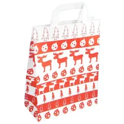 Pack4Food24 250 Papiertragetaschen Geschenktüten weiß 32+12x40cm mit Weihnachtsmotiv "Norweger Elch" 80g/m2