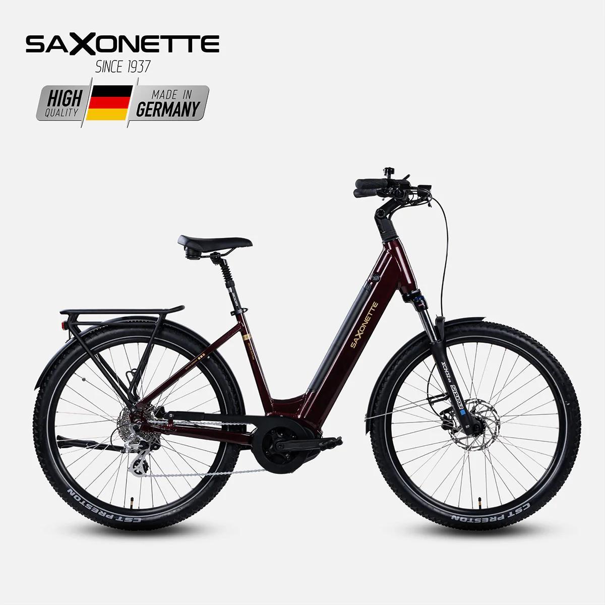 SAXONETTE E-Bike Deluxe SUV easy ,Trekkingrad mit Mittelmotor, 522 Wh Akku, Elektrofahrrad,(Ramenhöhe 45 , Bordeaux)