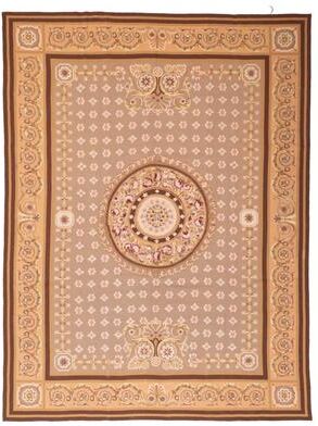 ECARPETGALLERY Needlepoint French Tapestry Taupe Wool Tapestry Kilim - 8'11 x 11'11