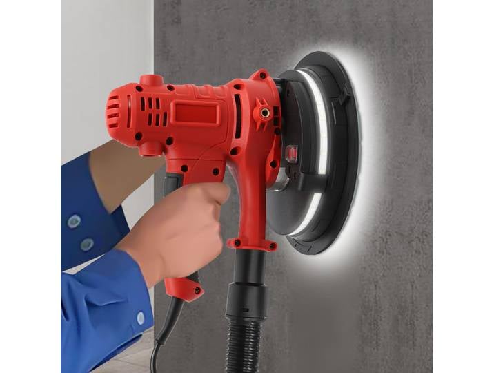 Ponceuse murale 1,2 kW, ponceuse pour murs et plafonds avec éclairage LED, ponceuse pour plaques de plâtre, murs enduits de mastic, murs en ciment blanc