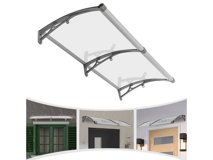 Auvent pour porte d'entrée 120 x 60 cm, auvent transparent en forme d'arche, support en alliage d'aluminium, charge maximale 440,92 lbs, auvent de protection contre la pluie.
