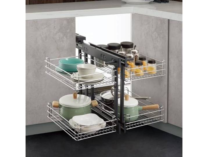 SJDUYD Magic Corner Organizer,2 Ebenen Ausziehbarer Küchenschrank Organizer mit 4 Aufbewahrungskörbe,robuster Küchen-Eckschrank-Organizer 900