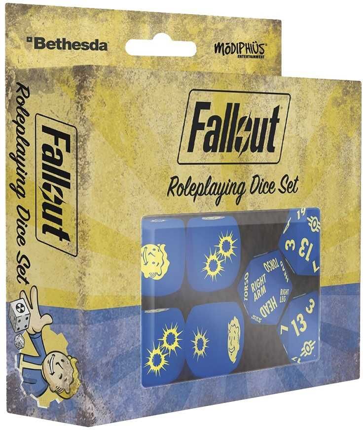 Fallout: The Roleplaying Game Official Dice Set for One Player, Blue with Yellow Markings, Modiphius