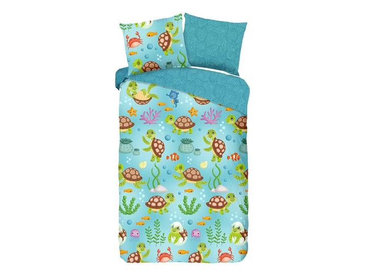 Bettwäsche Turtles 140 x 200/220 cm + Kissen 70 x 60 cm Blau