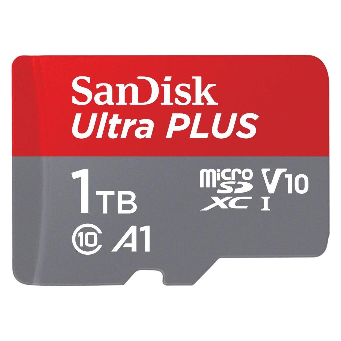Sandisk microSDXC Ultra PLUS 1TB (A1/UHS-1/Cl.10/160MB/s) + Adapter microSDXC-Karte 1TB A1 Applicat (1000 GB, microSDXC, UHS-I) (SDSQUBL-1T00-GN6MA)