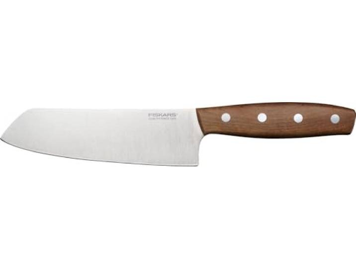 Fiskars Folken Couteau Santoku\, Longueur de Lame 16 cm Lame en Acier Inoxydable Allemand\, Manche en Bois d'Érable Certifié FSC\, 1075694