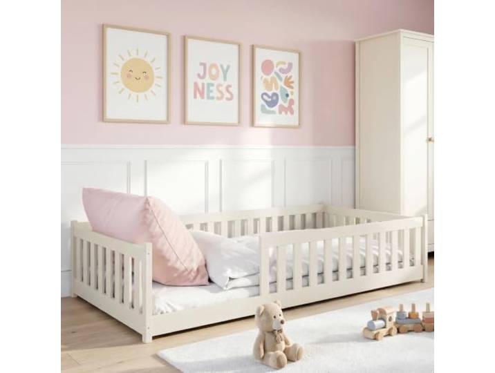 Kids Collective Montessori-Bodenbett 120x200 cm, Baumwolle, Rausfallschutz Lattenrost inklusive, Matratze optional, für Kinder und Jugendliche
