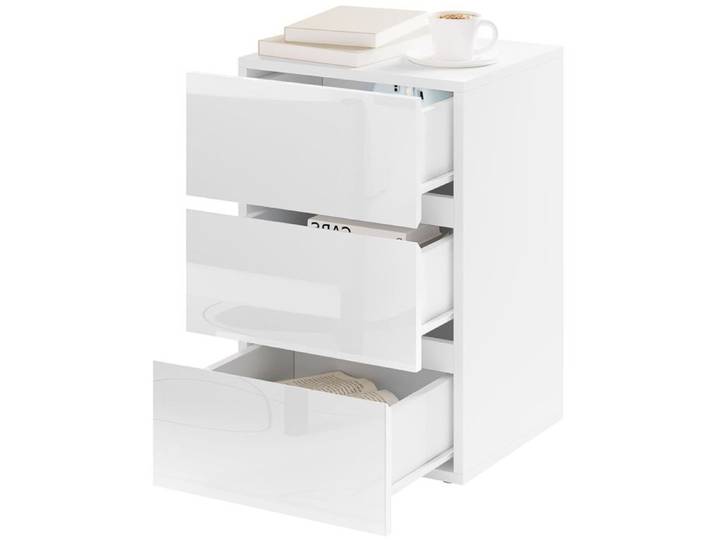Chevet EUGAD Table de Nuit avec 3 Tirroirs Brillants Table d'Appoint Scandinave Blanc E0EG0049