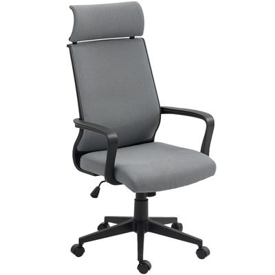 OKWISH Bürostuhl ergonomisch Dunkelgrau 69x61x117 cm mit hoher Rückenlehne Kopfstütze Armlehnen höhenverstellbar Wippfunktion Drehstuhl auf Rollen