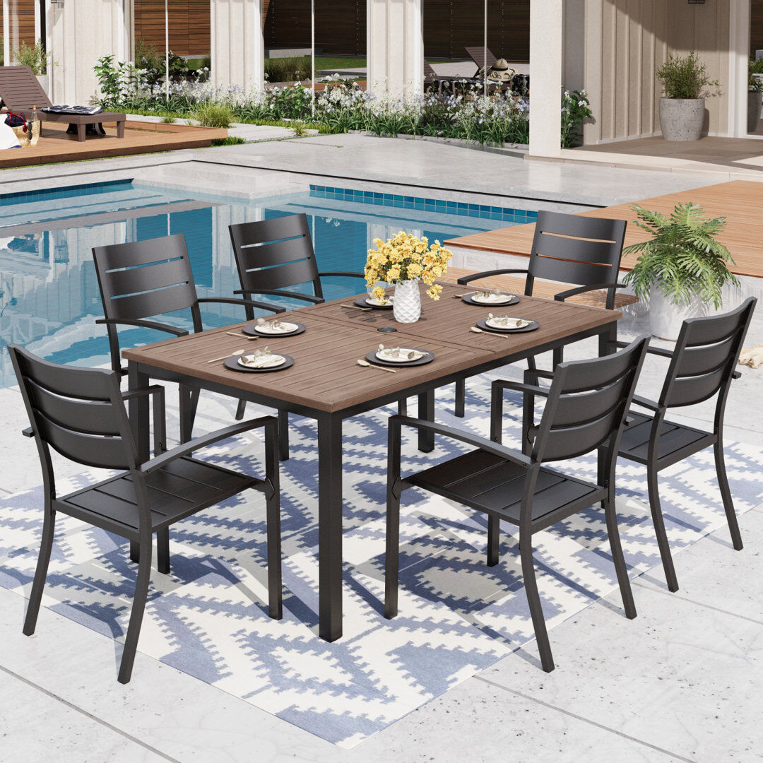 ClassicLiving 6 - Person Patio Dining Set Umbrella Hole Included Rectangular Table Brown 6