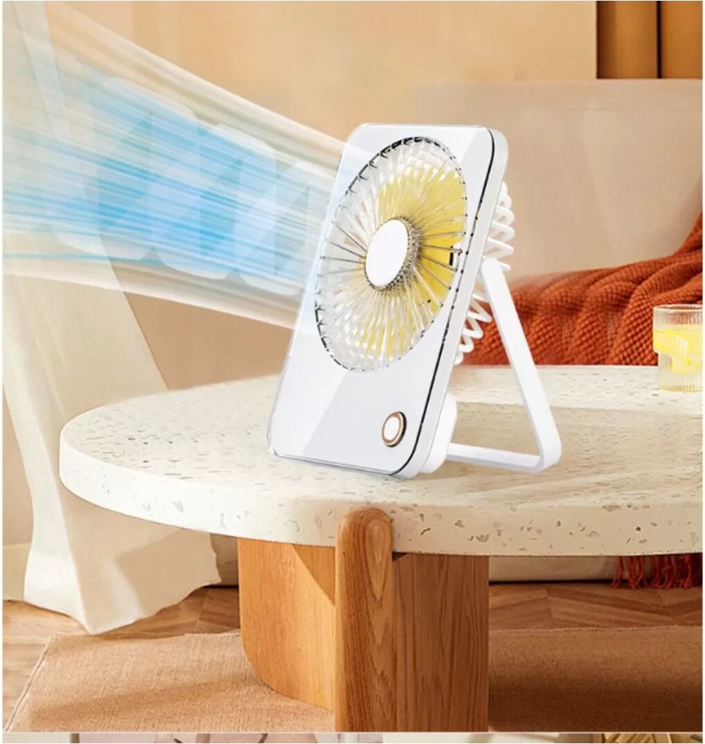 INF Ultra-dünner faltbarer Tischventilator mit 3600mAh Akku, Aromatherapie-Pad, 3-Stufen leiser Naturwind, USB DC5V Gelb
