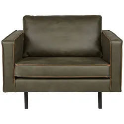 Sessel Rodeo aus Kunstleder, modernes Design, Army Grün, komfortabel gepolstert, Metallgestell
