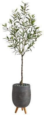 Nearly Natural "70"" Olive Artificial Tree in Gray Planter with Stand - 18.5"""
