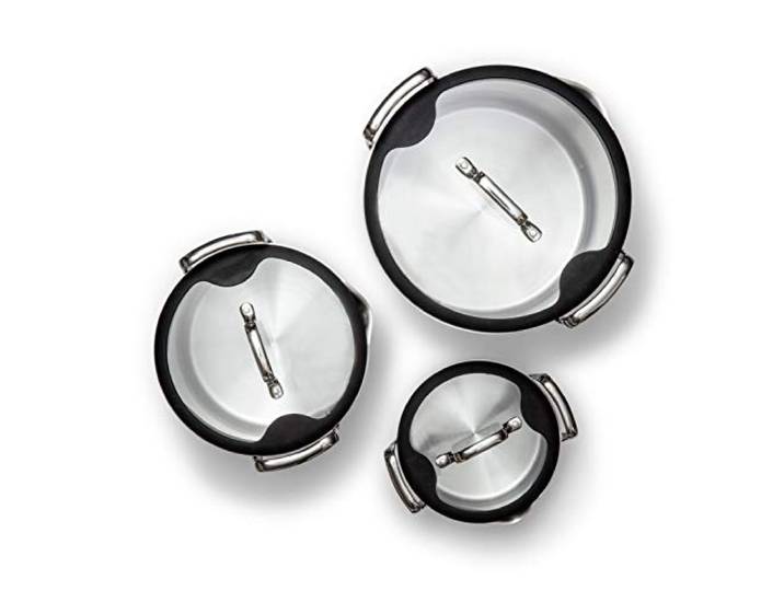 Wilfa STACKPOT 3-teiliges Kochtopfset - für alle Kochfelder, 1L / 4L / 8L, aus Aluminium und Edelstahl, Glasdeckel, edelstahl