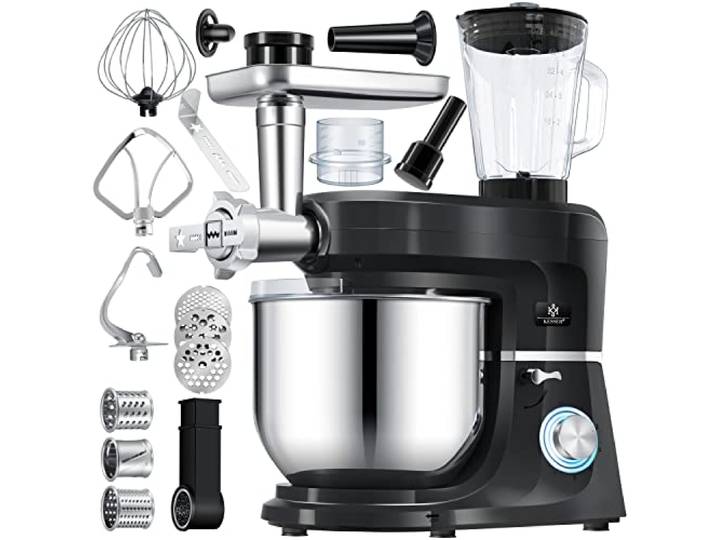 KESSER® Robot ménager universel 3 en 1 K-KM 3 000 avec hachoir à viande\, pétrin Mélangeur multifonction Extracteur de jus de 1\,5 L\, Kit pour saucisses\, moules pour pâtes et biscuits\, noir