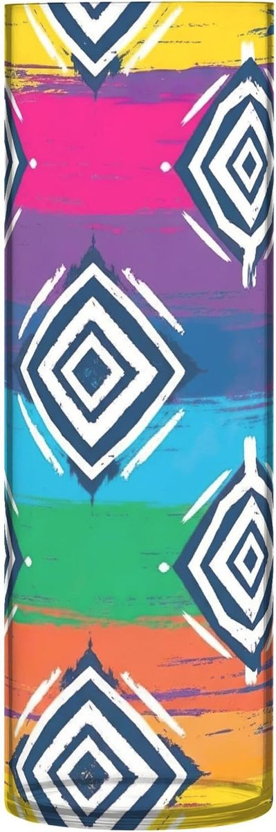Onbreekbare Cilinder Vaas met Geometrisch Tribal Patroon - 30 cm Hoog