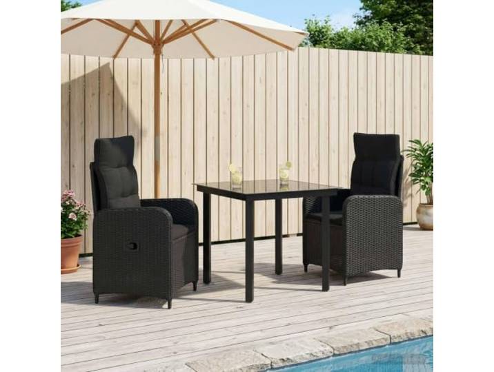 KTHLBRH Couchtisch-Set 3-teilig, Schwarz Modernes Design, Kissen inklusive, geeignet für den Außenbereich Frühling und Sommer
