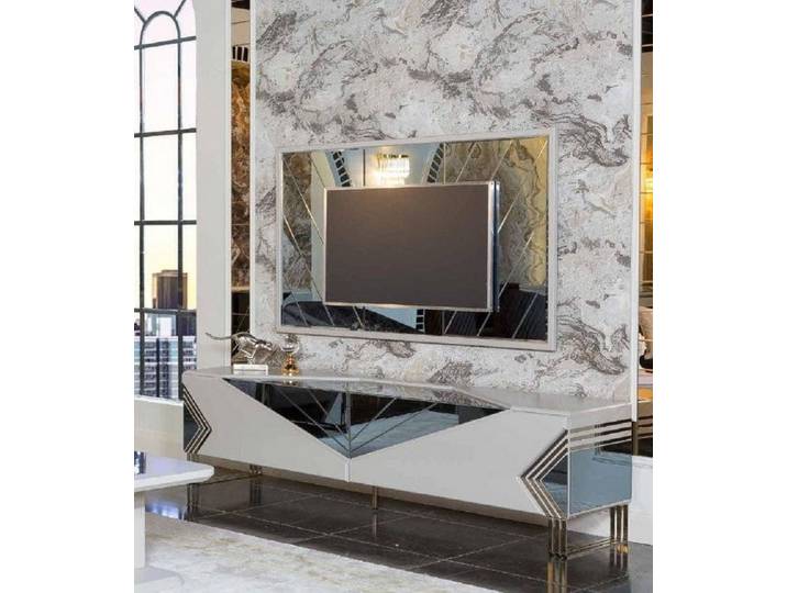 Xlmoebel Wohnwand Moderne weiße Wohnwand mit Designer TV-Kommode und Stauraum, (2-St., 2tlg.Wonzimmer Set (TV-Schrank+TV-Rahmen), Hergestellt in Europa