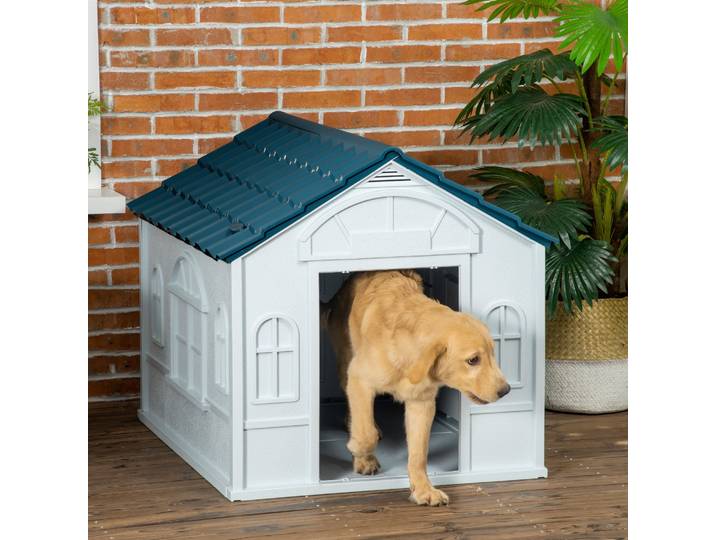 PawHut Niche Chien Extérieur Bois Toit Pente 84x98x82cm Bleu
