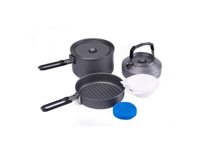 LuxusKollektion Topf-Set Camping Kochset 9-teilig Outdoor Aluminium Schwarz