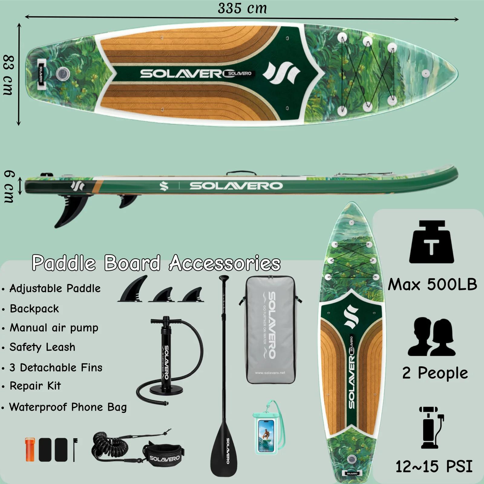 Aufblasbares Stand Up Paddle Board SUP - 335 cm Board - Komplett Set mit Zubehör - Rutschfestes EVA-Deck - Für Meer und See - Farbe WDFR