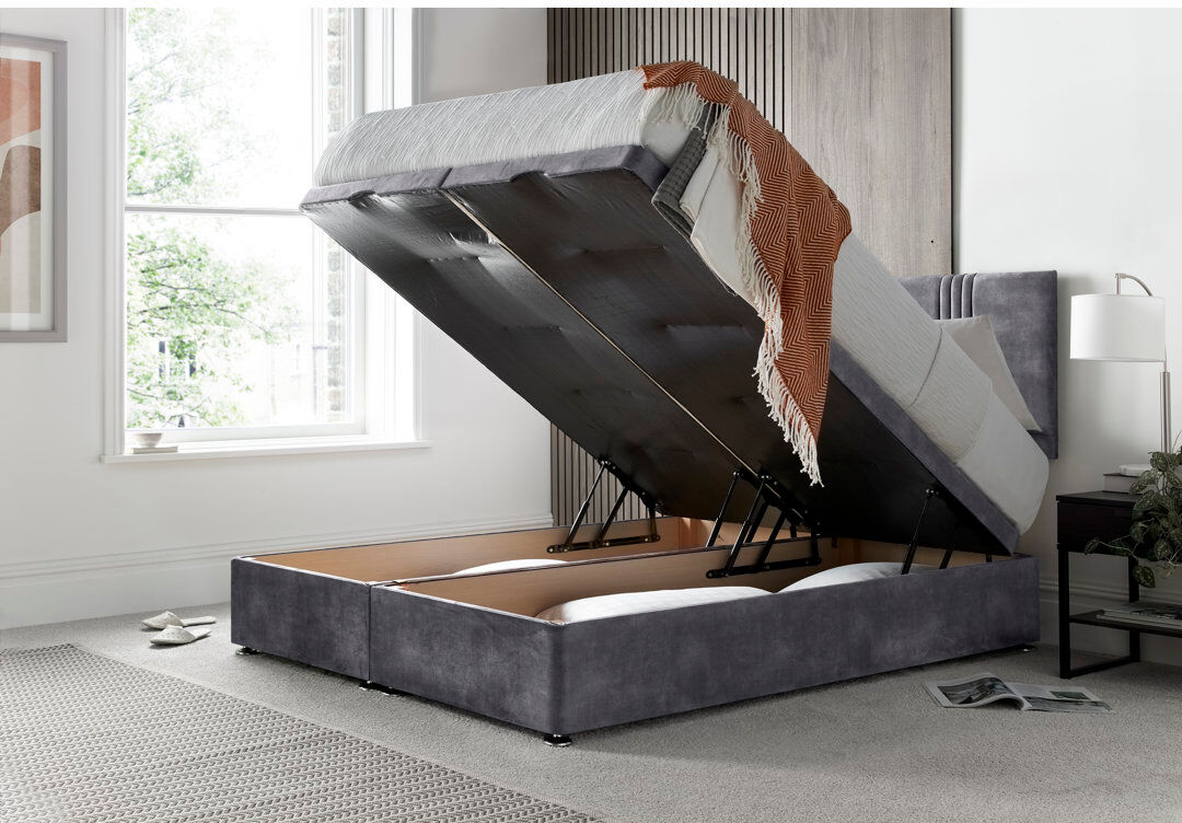 17 Stories New Empire Conistan Upholstered Ottoman Storage Bed with Panel Headboard & Gas Lift Armour Double (4'6)