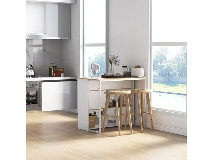 HOMCOM Îlot Cuisine Moderne 3 Étagères Blanc/Naturel