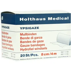Holthaus Medical YPSIGAZE Mullbinde 4 m starr, Klinikpackung - 1 Packung = 20 Stück lose in der Schachtel, Maße: 8 cm x 4 m 20 St