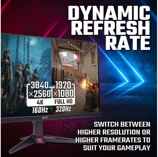 Acer Nitro VG270KV4 27" 4K Ultra HD 160Hz / Full HD 320Hz Dual-Mode IPS Gaming Monitor - Black
