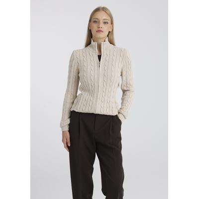 Strickjacke FELIX HARDY "Strickjacke mit Zopfmuster", Damen, Gr. XL, beige, 100% Baumwolle, Strickjacken Strickjacke
