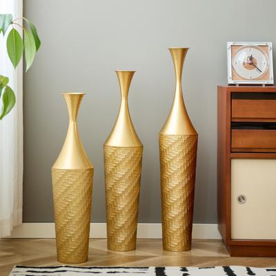Kodotan sofa Gold Metal Floor Vase - Handcrafted Rustproof Iron Tall Decorative Vase Set of 3 for Living Room, Entryway