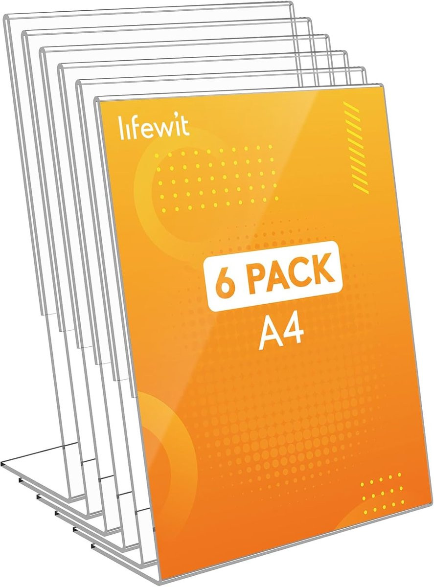 Set van 6 transparante A4 acryl bordhouders