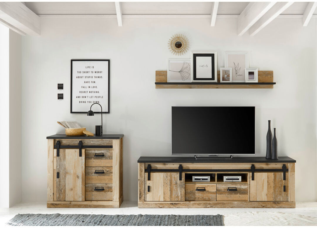 Lark Manor Jackeline TV Stand for TVs up to 88" Light brown/Black 88"