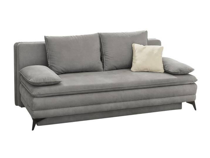 Dauer-Schlafsofa 202 cm Couch Topper Bettkasten Wellenunterfederung in Hellgrau / 15157