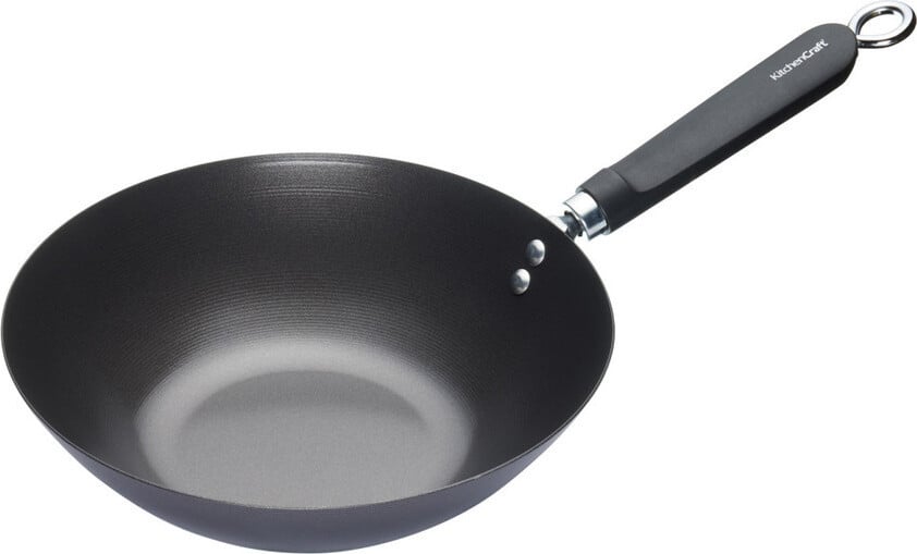 KitchenCraft World of Flavours Wok, staal, zwart, 26 cm