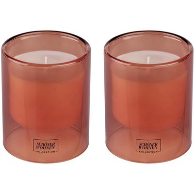 Duftkerze "»Sandalwood L«", rot, B:9cm H:11cm T:9cm, Glas, Wachs, SCHÖNER WOHNEN-KOLLEKTION, Kerzen, im Glas, warmer & eleganter Duft, Brenndauer 45 - 55 Stunden