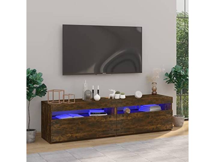 Moderne TV Schrank LED 2er Set Raucheiche 75x35x40cm Bunte LED Beleuchtung viel Stauraum Moderner Stil mit geraden Linien