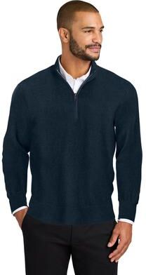 Port Authority SW2900 Easy Care 1/4-Zip Sweater in River Blue Navy size 2XL   Triblend