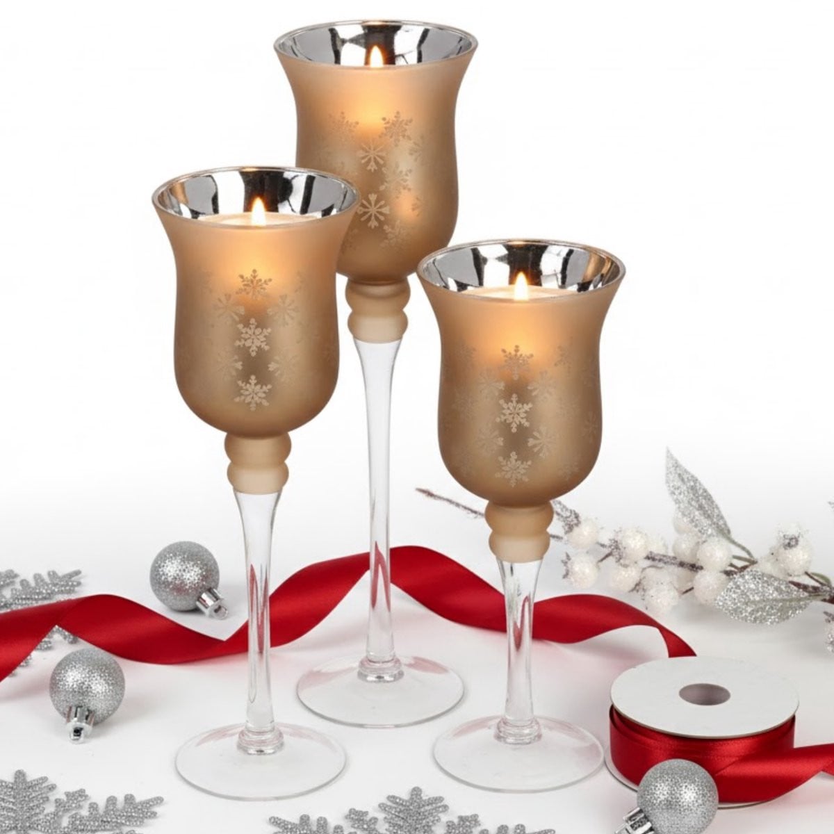 Lomera Luxe Set van 3 Glazen Kandelaren - Goud