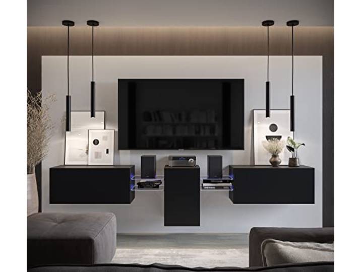 Furnitech Wohnwand Wohnzimmer Hängend Wohnwand Modern Wohnzimmer Schrankwand mit Regale und TV Schrank Wohnzimmer Möbel ohne LED (AN98-21B-M4-1B)