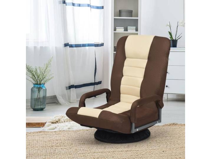 GIANTEX Fauteuil Relax Pivotant et Pliable Dossier Réglable à 6 Positions+ Pivotant à 360° Fauteuil de Sol Inclinable Tissu Brun