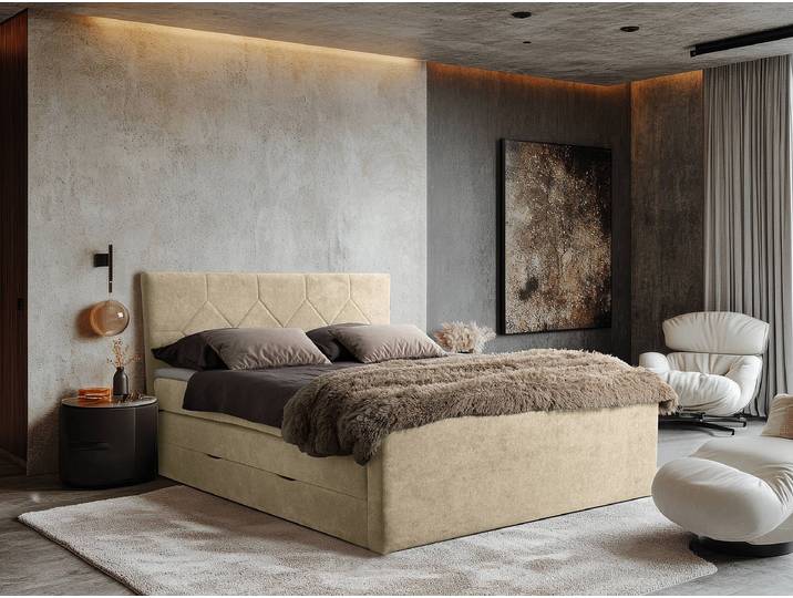 Boxspringbett Shakouzi - Rauten 160 x 200cm Microfaser Sole Beige