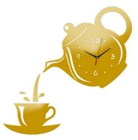 Everyday Crate DIY Acrylic Coffee Cup Teapot 3D Wall Clock For Kitchen & Dining Room Decor gold