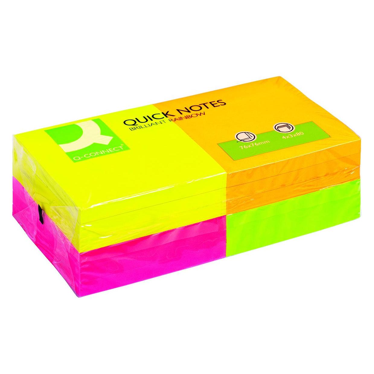 Q-Connect Haftnotiz Quick Notes, 75x75mm, mehrfarbig, 12x100Bl (76 x 76 mm) (KF10508)