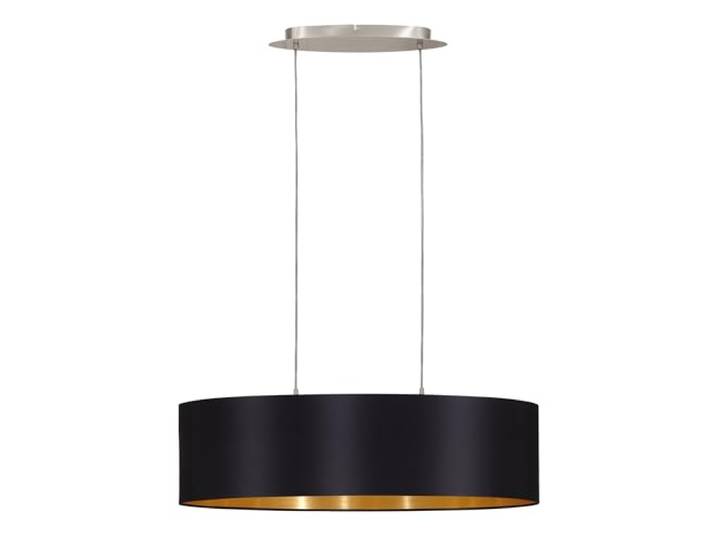 Eglo Lustre MASERLO\, suspension en textile à 2 flammes\, lampe pendante ovale en acier et tissu\, couleur : nickel mat\, noir\, or\, douille : E27\, L : 78 cm