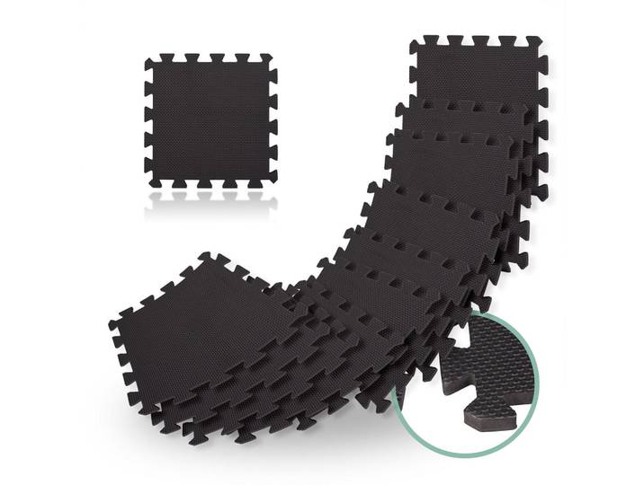 Relaxdays Bodenschutzmatte Schwarz 24er-Set EVA-Schaum 30x30 cm, Kunststoff, 31x31 cm, Büromöbel, Bürostühle, Bürostuhl-Ersatzteile & Bodenschutzmatten