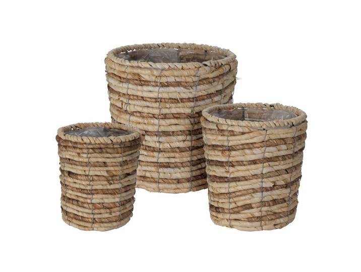 Mobili Rebecca Pflanzkörbe Set, 3-teilig Braun 25/25/25 cm, Naturmaterialen, Zylindrisch, 25 cm, Dekoration, Blumen & Blumentöpfe, Übertöpfe