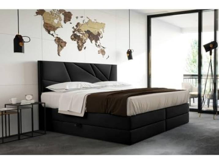 TRADA Boxspringbett Verde LUX 140x200 cm, Schwarz Bett mit Bonell und Taschenmatratze, Bett mit Topper 5 cm und Stauraum, Samtstoff